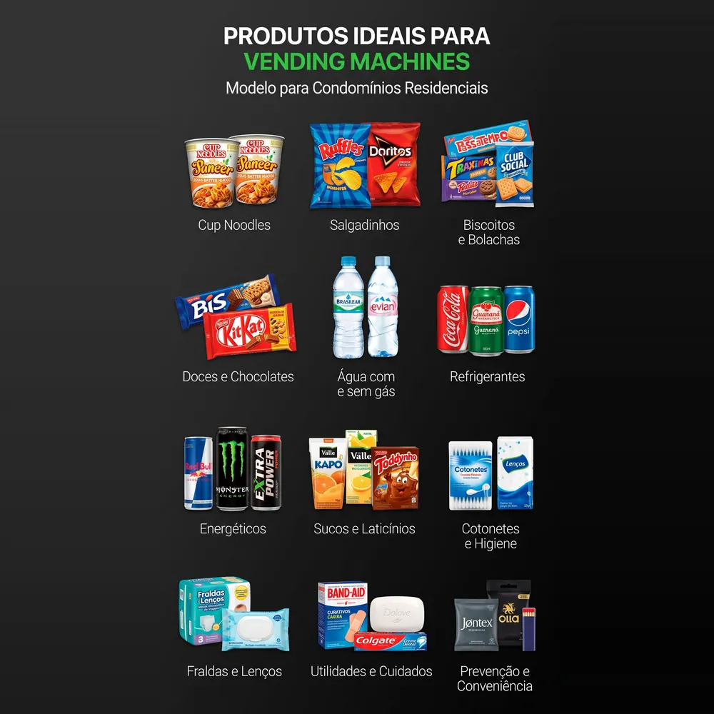 Ilustração de vending machine de bebidas e snacks em condomínio residencial