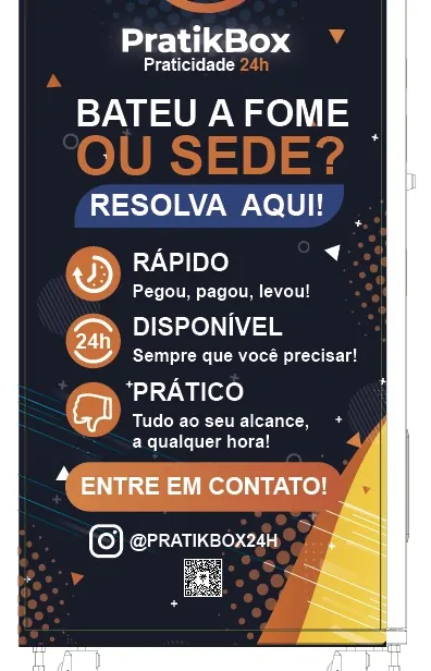 Envelopamento de vending machine PratikBox com a frase Bateu a fome ou sede